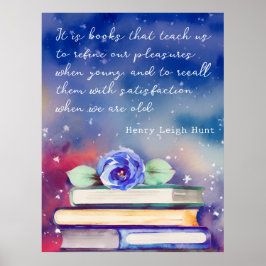 Póster Books & Blue Flower Watercolor Script Custom Quote