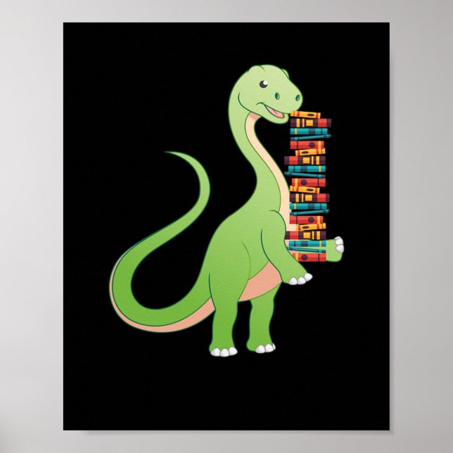 Póster Books Dino Reading Book Literature (Frente)