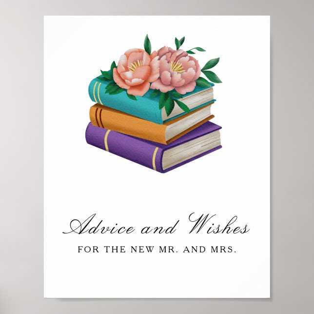 Póster Books floral bridal shower Advice and Wishes (Frente)