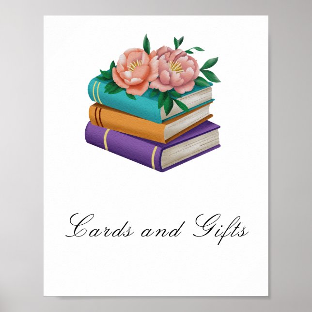 Póster Books floral bridal shower Cards and Gifts (Frente)