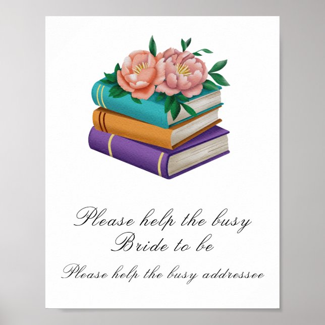 Póster Books floral bridal shower Help the busy Bride (Frente)