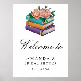Póster Books Floral Bridal shower welcome sign