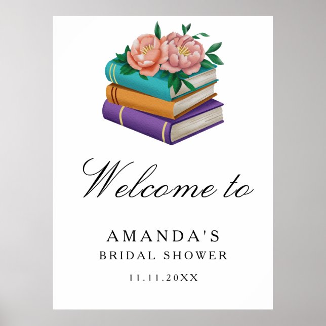 Póster Books Floral Bridal shower welcome sign (Frente)
