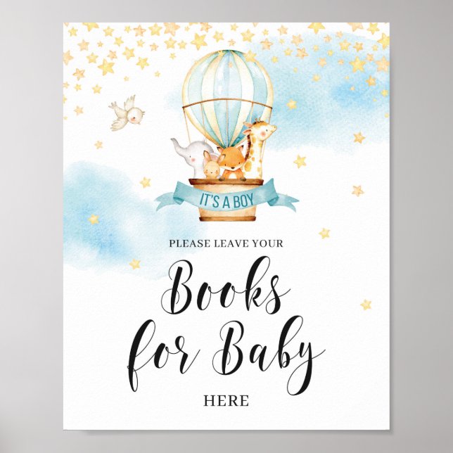 Póster Books for Baby sign Baby Shower hot air balloon (Frente)