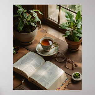 Póster Books & Tea Club   Estética acogedora para los ama