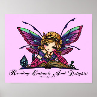 Póster Bookworm Fairy "LEER" Library Fantasy Book Art