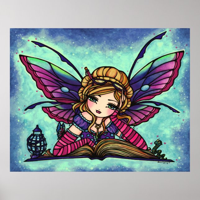 Póster Bookworm Fairy Library Fantasy Art por Hannah Lynn (Frente)