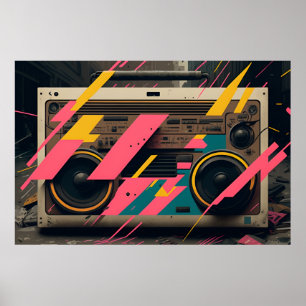 Póster Boombox retro con estilo Memphis 80