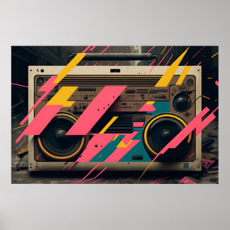 Póster Boombox retro con estilo Memphis 80