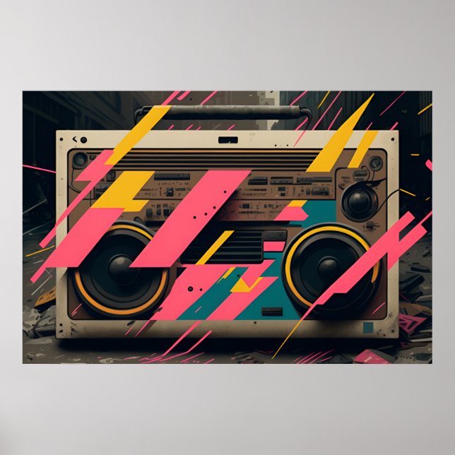 Póster Boombox retro con estilo Memphis 80 (Frente)