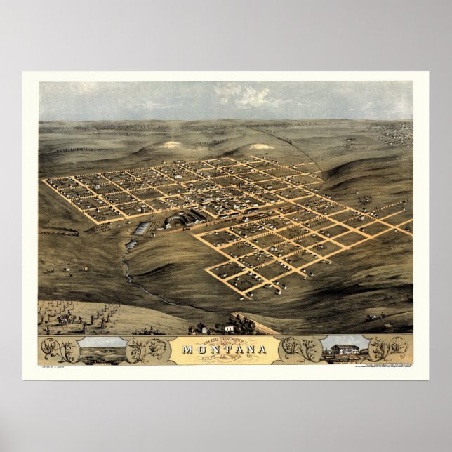 Póster Boone (Montana), Mapa Panorámico de IA - 1868 (Frente)