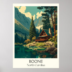 Póster Boone North Carolina Vintage Mountain Cabing Art