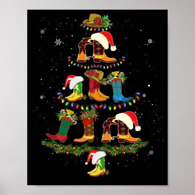 Póster Boot Christmas Tree Line Dance Funny Dancing Boots (Frente)