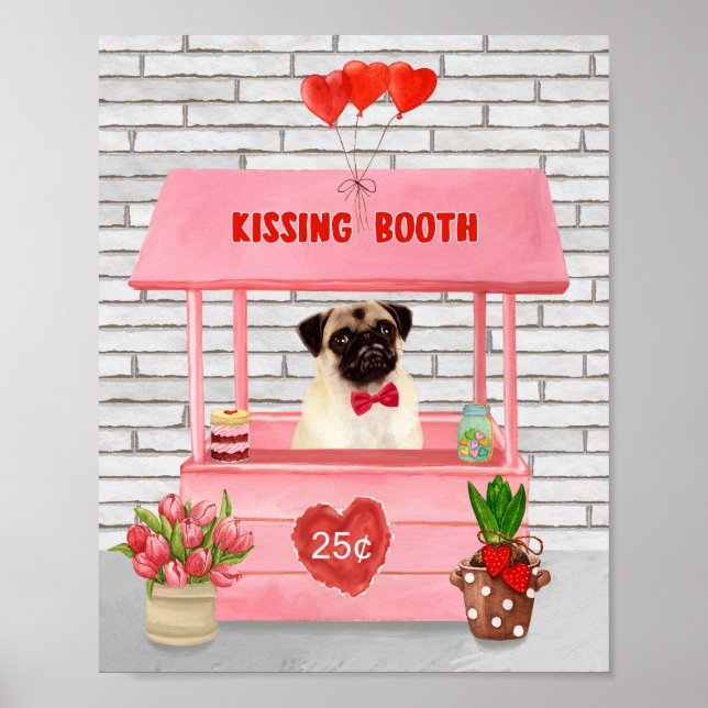 Póster Booth de besos de pug Dog El día de San Valentín (Frente)