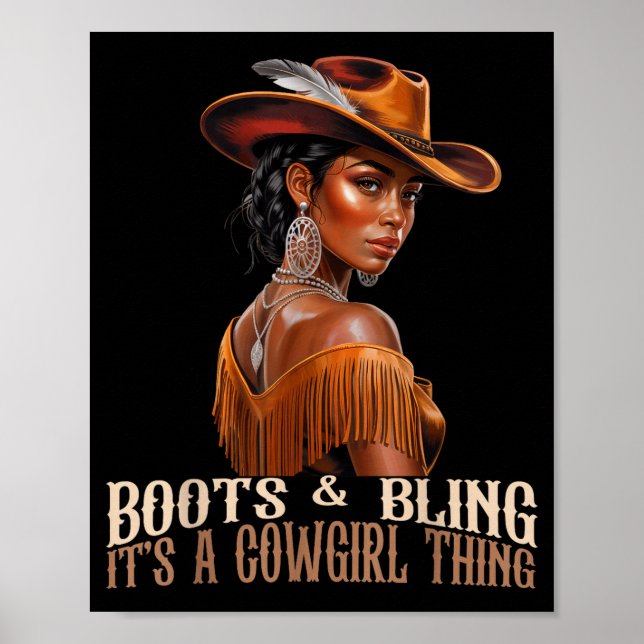 Póster Boots &amp; Bling It's Cowgirl African Women Black (Frente)