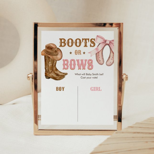 Póster Boots and Bows Gender Reveal Sign (Western Boots and Bows Gender Reveal Voting Sign)