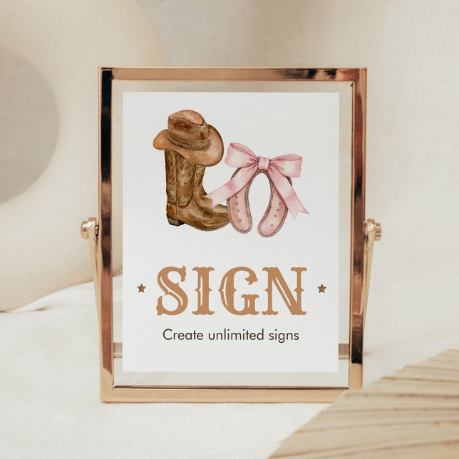 Póster Boots and Bows Gender Reveal Sign (Western Boots and Bows Gender Reveal Custom Sign)