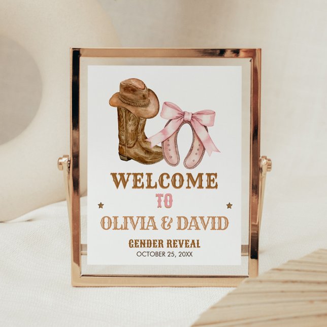 Póster Boots and Bows Gender Reveal Welcome Sign (Western Boots and Bows Gender Reveal Welcome Sign)