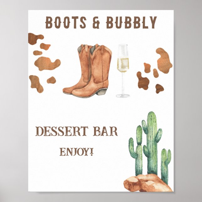 Póster Boots and Bubbly Bridal Ducha Bar de postres (Frente)