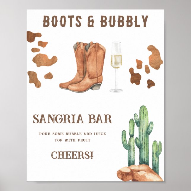 Póster Boots and Bubbly Bridal ducha sangria bar (Frente)