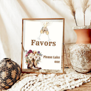 Póster Boots & Bubbly Boho favores de la ducha de novia o