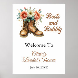 Póster Boots & Bubbly Rustic Bridal Shower Welcome