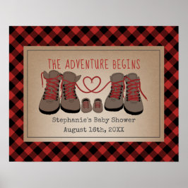 Póster Boots de excursión Buffalo Plaid Adventure Baby Sh