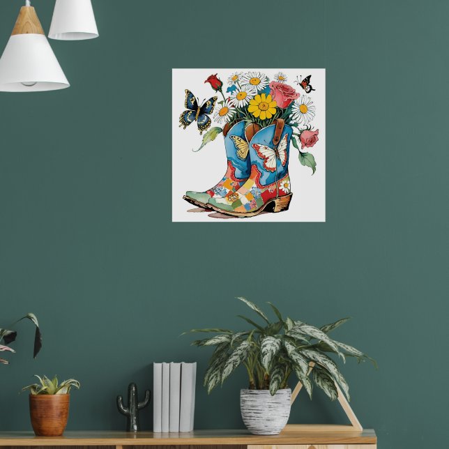 Póster Boots de lechuga floral con maricas y mariposas (Salón 1)