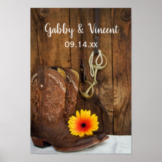 Póster Boots de vaquero, daisy y Boda occidental de bit d