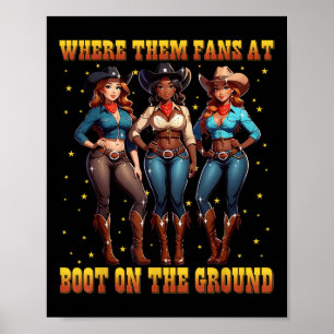 Póster Boots En El Suelo Niña Negra Occidental Donde