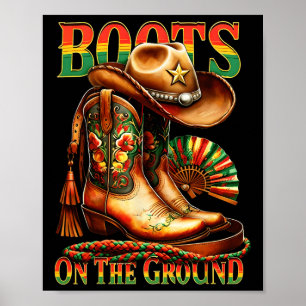 Póster Boots On the Ground Boot Junetdecia Cowgirl Negra