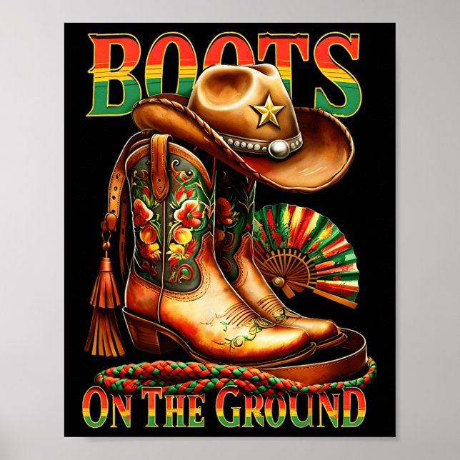 Póster Boots On the Ground Boot Junetdecia Cowgirl Negra (Frente)