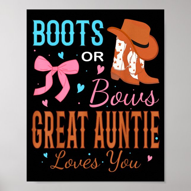 Póster Boots Or Bows Great Auntie Loves You Gender Reveal (Frente)