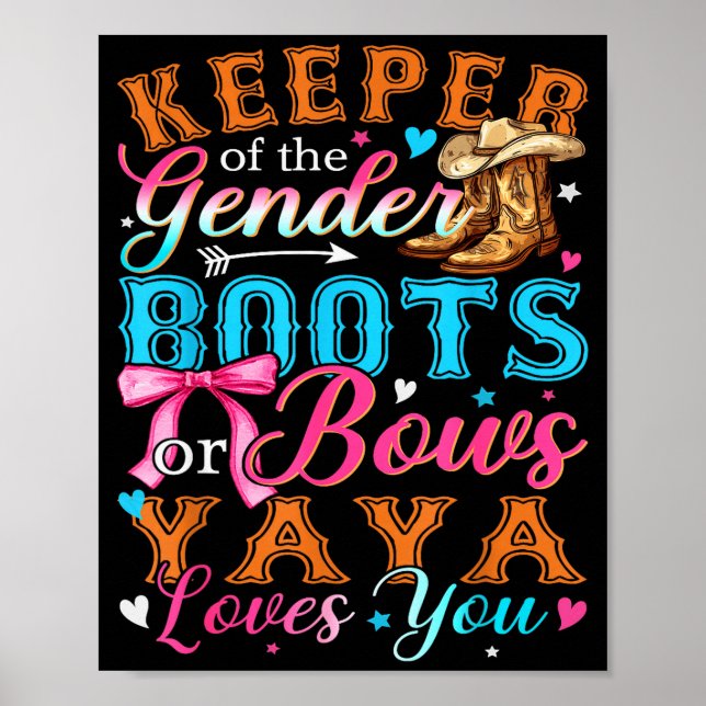 Póster Boots Or Bows Yaya Loves You Gender Reveal Family  (Frente)