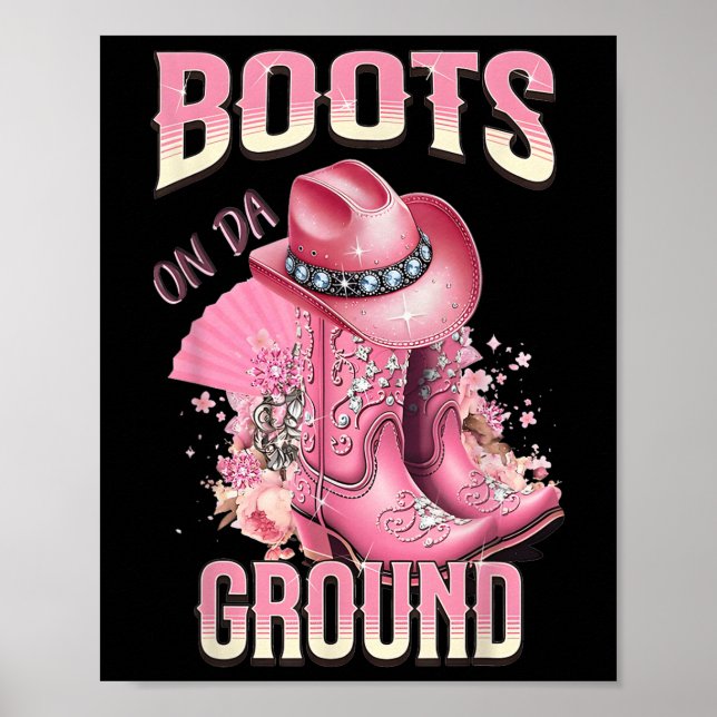 Póster Boots Rosados En El Suelo Gorra De Vaquera Occiden (Frente)