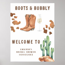 Póster Boots y burbujas Bienvenidos a la ducha de novia