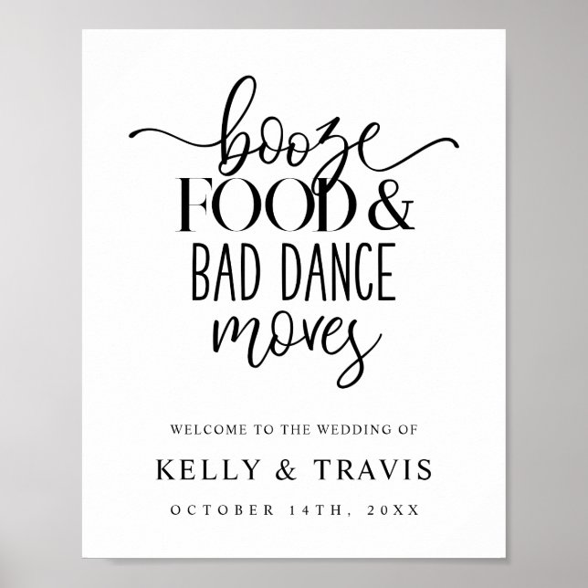 Póster Booze Food and Bad Dance mueve al Poster Boda (Frente)