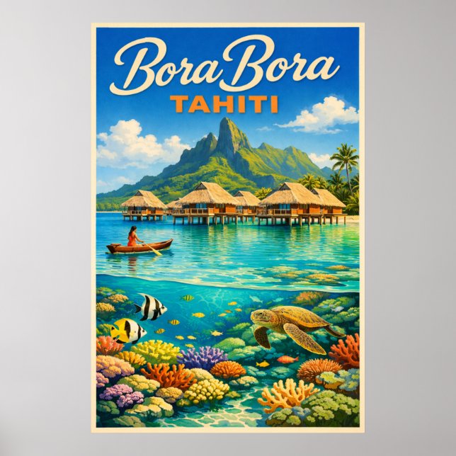 Póster Bora Bora Tahiti - Vintage Travel (Frente)