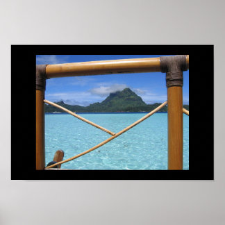 Póster Bora Bora Tahiti Vista de Railing Bungalow