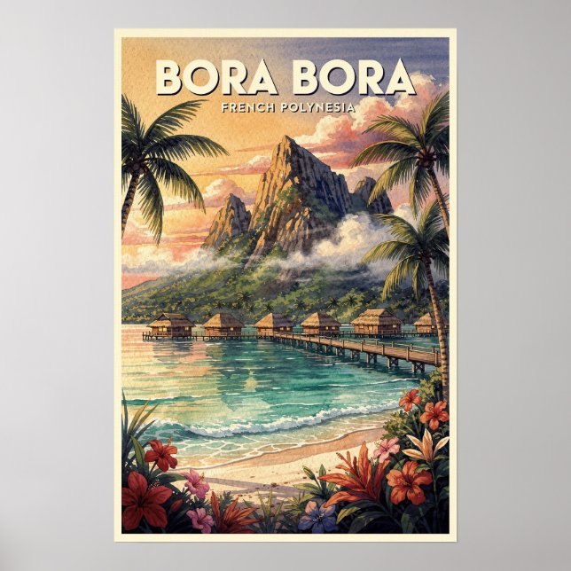 Póster Bora Bora Viajes Vintage (Frente)