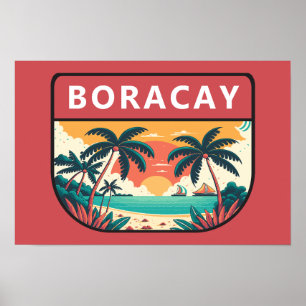 Póster Boracay Filipinas Emblema Retro