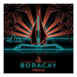 Póster Boracay Paraw Sailboat-Puesta de sol-Filipinas