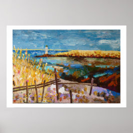 Póster bord de mer en Bretagne avec phare