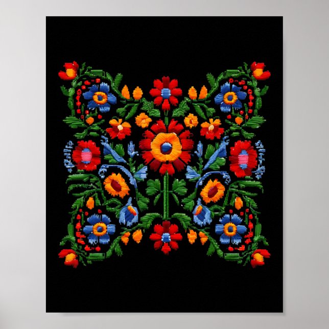 Póster Bordado ucraniano divertido flores tradicionales N (Frente)