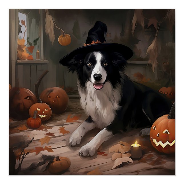 Póster Borde de Collie Pumpkins Halloween Scary (Anverso)