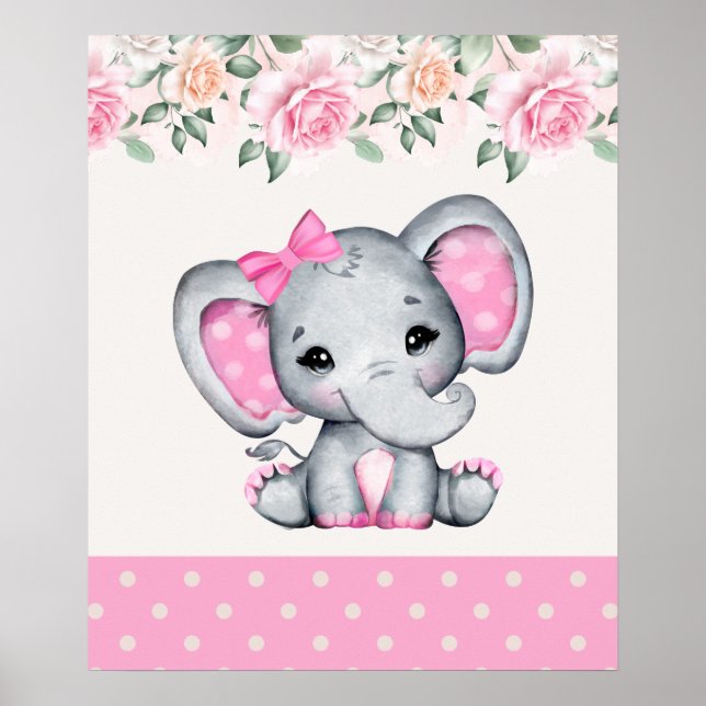 Póster Borde de elefante pequeño y rosado y Rosa (Frente)