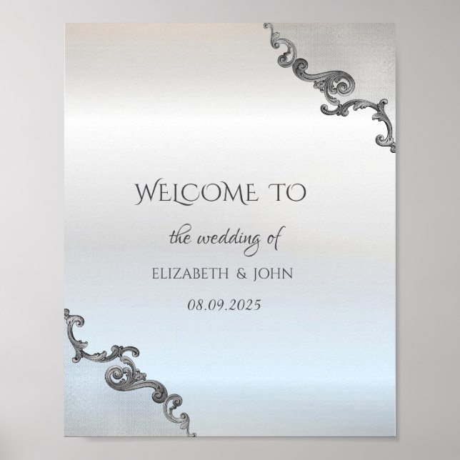Póster Borde de encaje antiguo boda de plata (Frente)