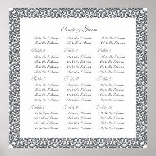 Póster Borde de tablas de asientos de boda plateado