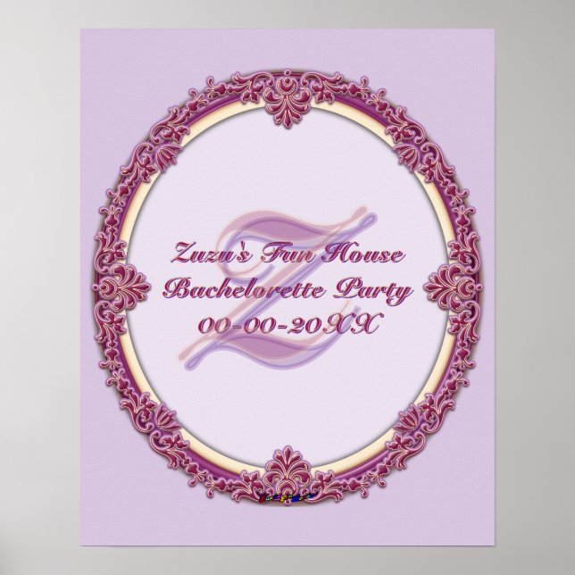 Póster Borde Elegante Personalizable Morado/Rosa y Crema (Frente)
