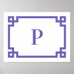 Póster Borde griego decorativo de vincapervinca con monog